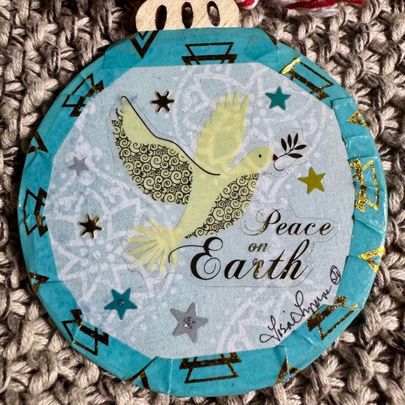 A set of 4 new unique handmade 3x3” wooden Christmas tree hanging ornaments $40 - Picture 3 of 13